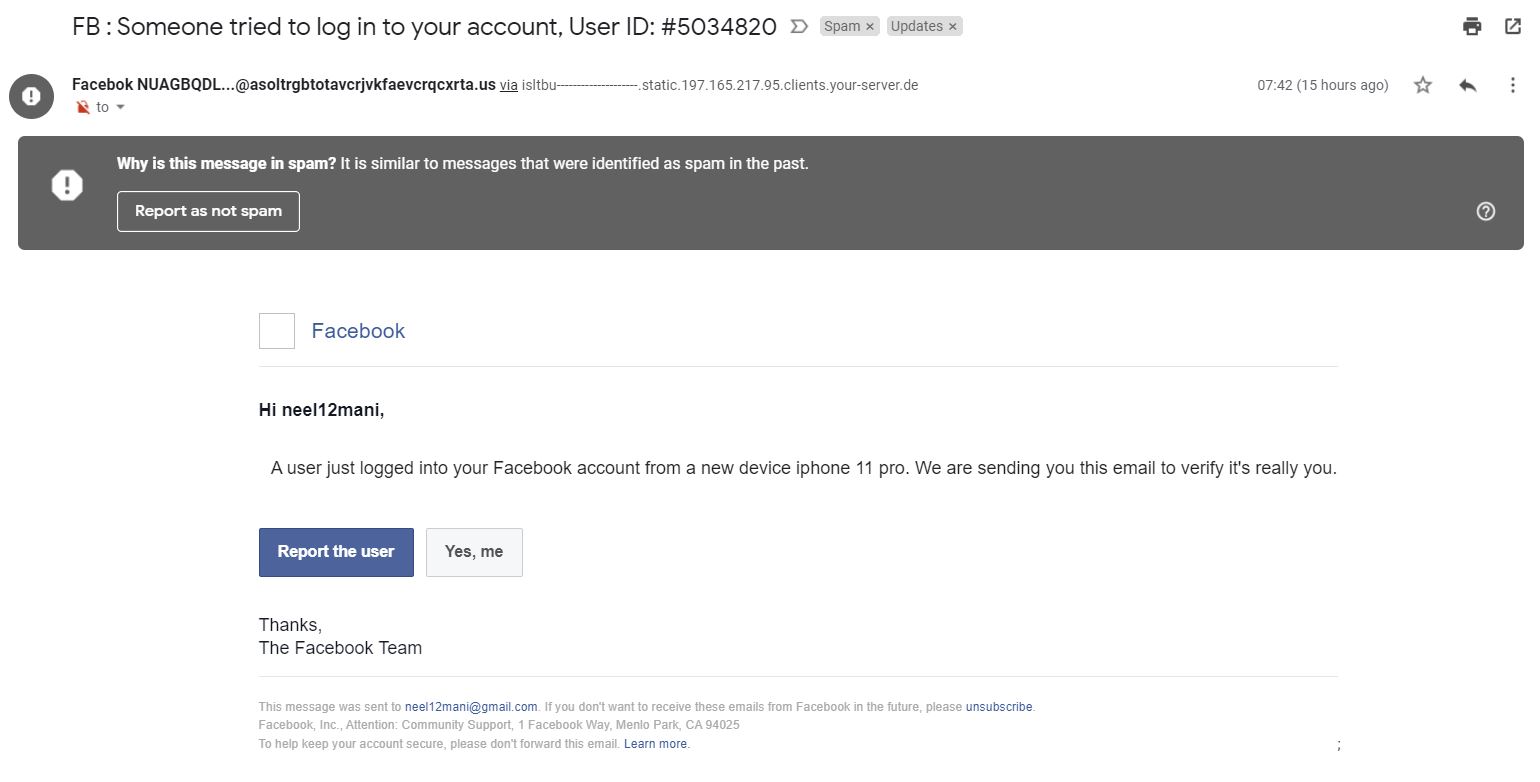 facebook email spams